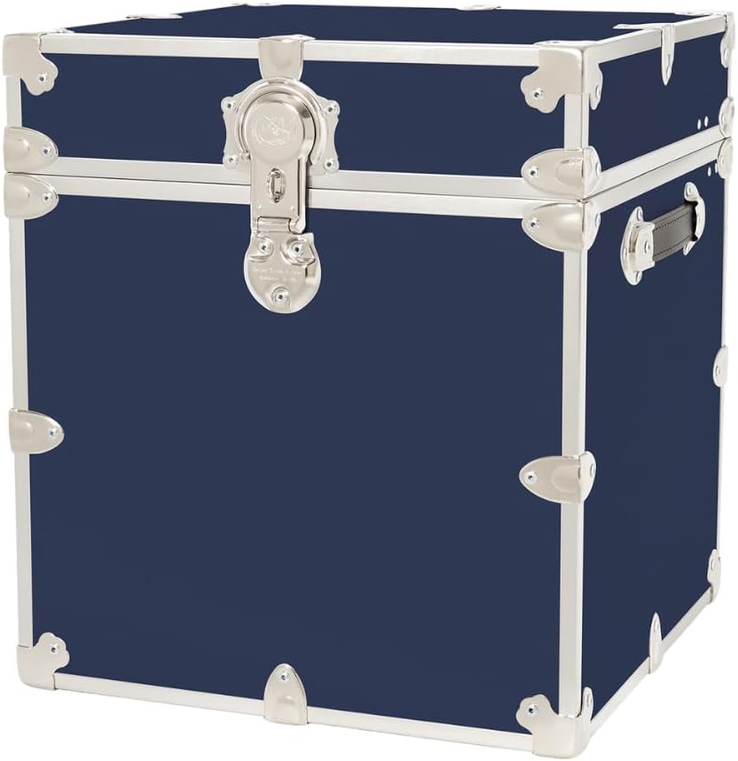 Rhino Classic Cube Trunk, College Dorm Footlocker & Home Storage End Table | 18"L x 18"W x 20"H, 1500+ lb Capacity, Baltic Birch Plywood, Nickel Plated Steel, Durable, Office Storage, Dorm Room