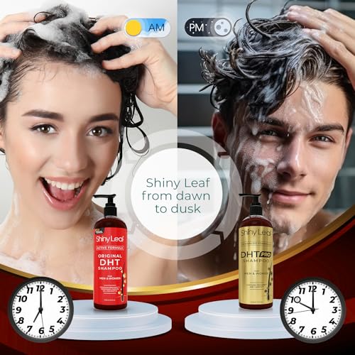 Shiny Leaf DHT Blocker Shampoo and Conditioner Set with Biotin, 2 x 16 oz | DHT blocker shampoo and conditioner with biotin, rosemary oil and asparagus extract for thinning hair. For men and women