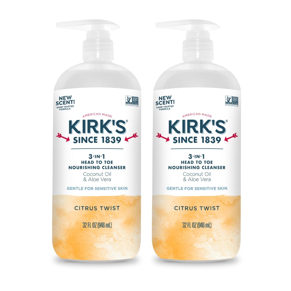Kirk's Juniper & Lime​ 3-in-1 Nourishing Cleanser, Shampoo Body Wash Bubble Bath, Coconut Oil and Aloe Vera, Vegan Non-GMO, 32 Fl Oz