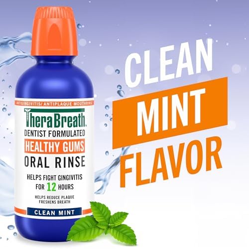 TheraBreath Healthy Gums Oral Rinse, Antigingivitis, Clean Mint Flavor, Dentist Formulated to Help Prevent Gingivitis and Support Gum Health, Alcohol Free, 16 Fl Oz (Pack of 2)