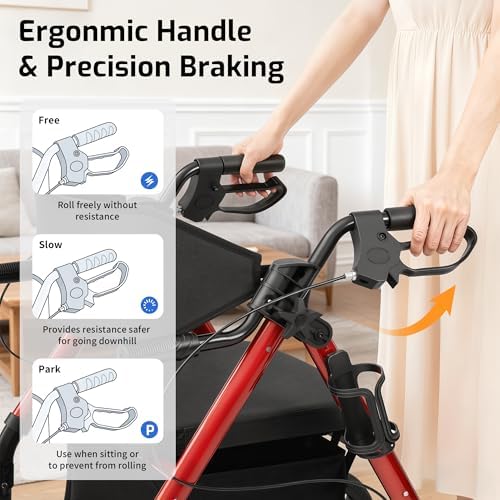 2 in 1 Rollator Wheelchair Combo Walker for Seniors with Seat | Transport-Wheelchair-Lightweight-Foldable with Adjustable Seat and Handle