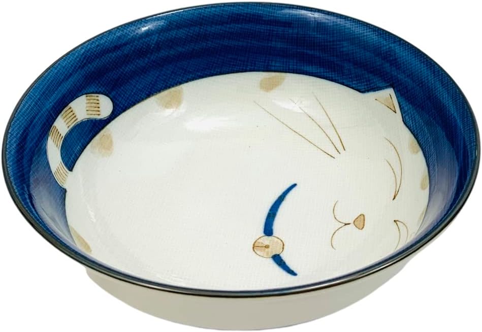 JapanBargain Set of 2 Japanese Porcelain Bowls, Large 7.5 Inch Ramen Udon Noodle Rice Soup Pho Poke Cereal Bowl, Maneki Neko Smiling Lucky Cat Pattern