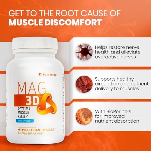 SaltWrap Mag 3D – Daytime (Non-Drowsy) Leg Cramp & Muscle Relief Support - Natural Supplement for Muscle and Nerve Health with Turmeric