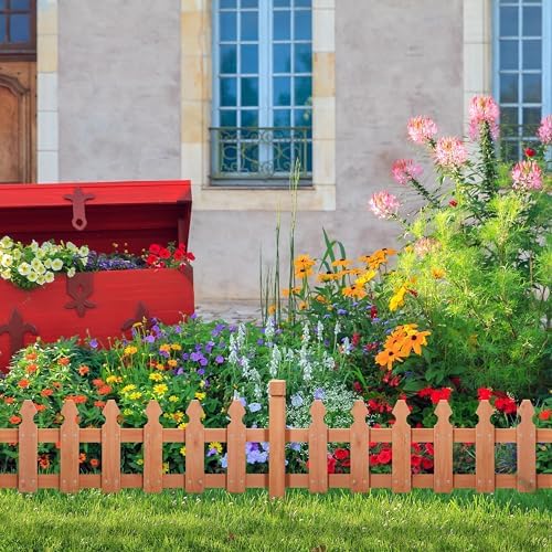 Topeakmart 177.5in Picket Fence for Garden, Wooden Fence Panels,Dark Brown