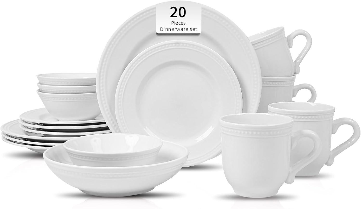 HomeVSS 20-Piece Pearl Dots Stoneware Dinnerware Set, Pink, Service for 4