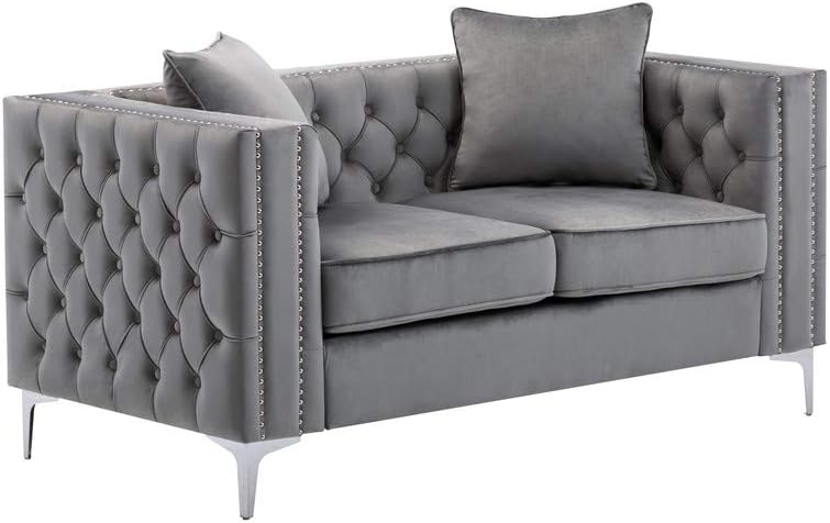 Lilola Home Lorreto Gray Velvet Loveseat