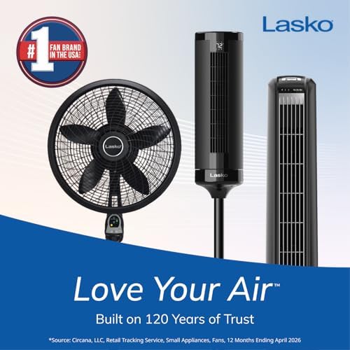 Lasko Oscillating Tower Fan with Remote Control - 36" - 2510 - White | Timer, Quiet Standing Fan for Bedroom, Office, and Home, 3 Speeds, Powerful Cooling Air