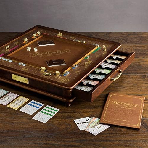 WS Game Company Monopoly Luxury Edition Wooden Board Game Set, 2-6 Players | Luxurious Wood Cabinet, Gold Foil Stamped Game Board