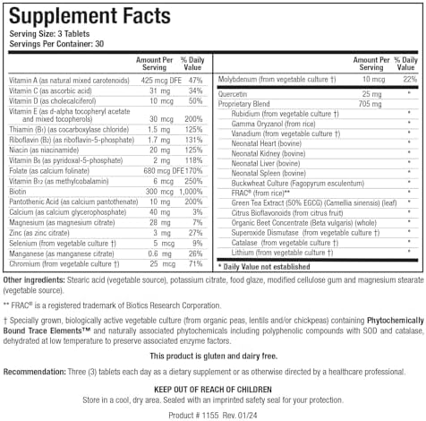 BIOTICS RESEARCH Bio Trophic Plus Food Form Comprehensive Multivitamin Mineral, Glandular Support, Organic Beet Concentrate, Citrus Bioflavonoids, SOD
