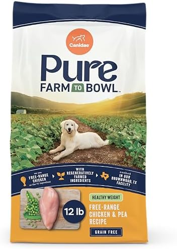 Canidae Pure Farm to Bowl Dry Dog Food - Balanced Nutrition for Healthy Weight - Limited Ingredient Formula - Grain, Wheat & Soy-Free - Healthy Weight Dogs - 12 lb - Free-Range Chicken & Pea Recipe