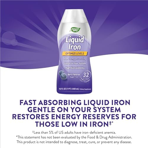 Nature’s Way Liquid Iron Supplement, 18 mg per Serving, Berry, 16 Fl Oz | Gentle Glycinate Iron, Fast-Absorbing Liquid, Iron for Red Blood Cell Support and Energy Metabolism*, No Sugar Added