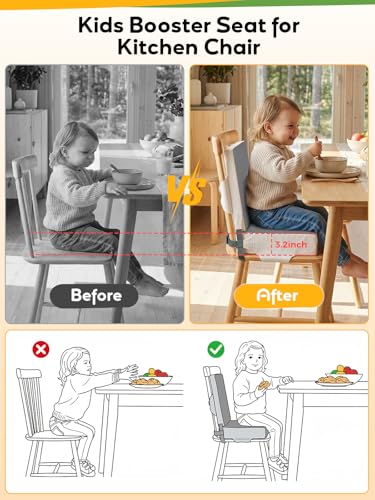 Booster Seat for Kitchen Chair - Toddler Booster Seat for Dining Table - PU Washable Double-Safety Straps with Buckle