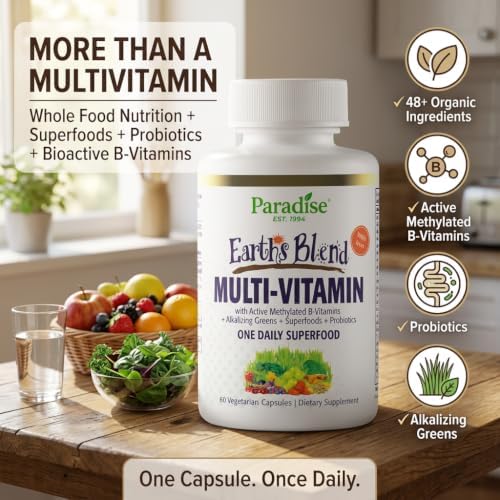 Paradise Herbs & Essentials Once Daily Multivitamin Iron 60 Capsules | Organic superfoods, probiotics, and vitamins A, B12, C, D, K2 in a dietary supplement for immune and bone support.