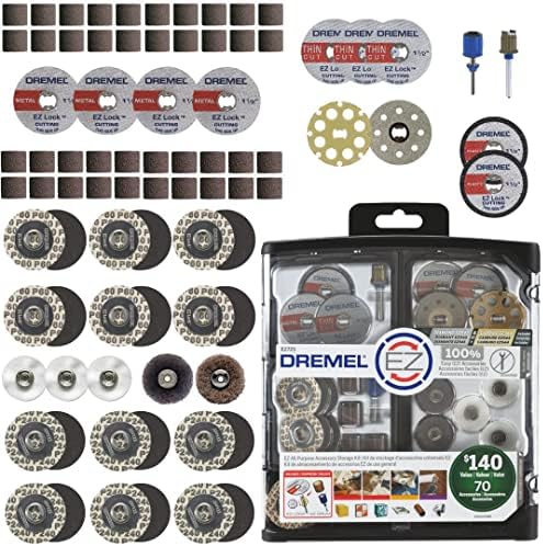Dremel 160-Piece Rotary Tool Accessory Kit with EZ Lock Technology - 1/8" Shank - Cutting Bits, Polishing Wheel and Compound, Sanding Drums and Sanding Discs (710-08) | EZ Lock technology, cutting, polishing and sanding accessories
