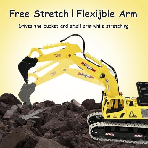 kolegend 1:18 Scale RC Excavator Toy with Metal Shovel, 11 Channels Remote Control Construction Truck
