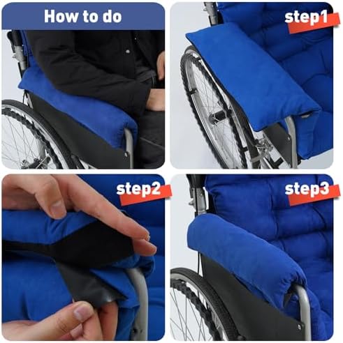 Wheelchair Cushions，Pressure Pain Relief Accessories with Armrest Covers. Supports Coccyx & Back, Non-Slip. Fits 18" Wheelchair with Full Arms, Blue.