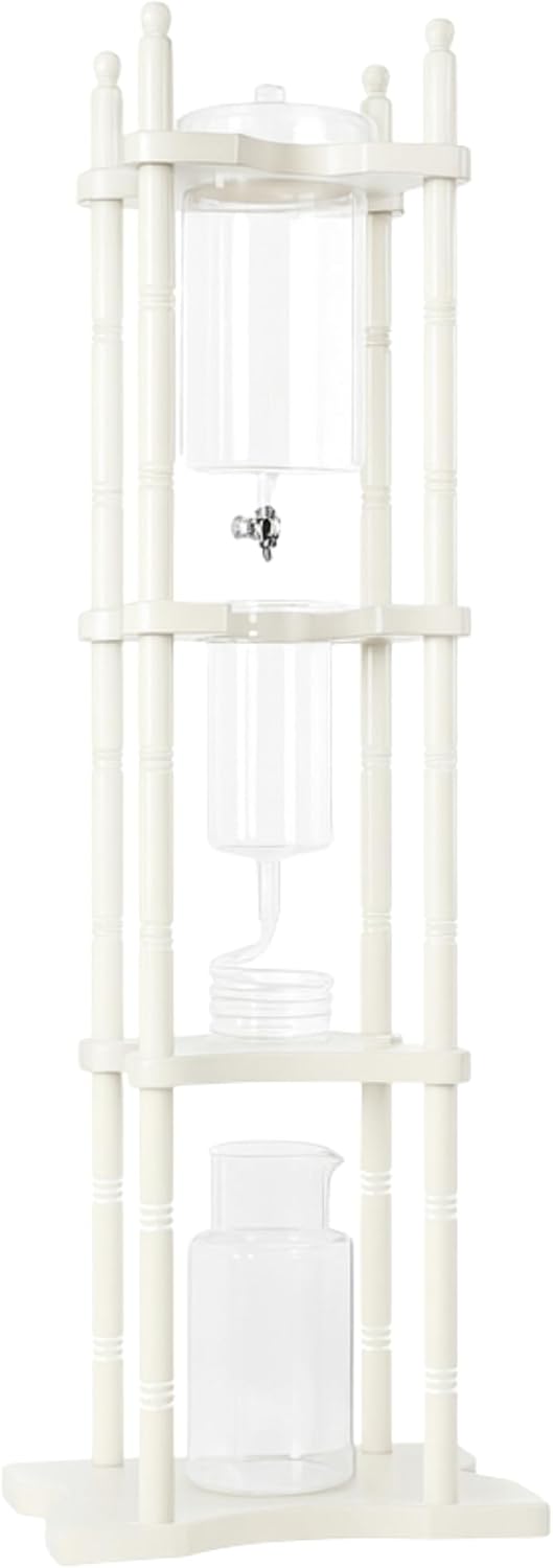 Nispira Iced Coffee Cold Brew Drip Tower Coffee Maker, 6–8 Cup Manual Cold Brew Brewer with Adjustable Valve, Wooden Frame & Glassware, Slow Cold Extraction System