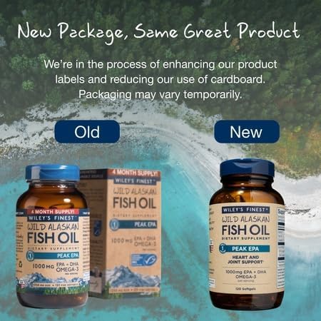 Wiley's Finest Wild Alaskan Fish Oil Peak EPA - Triple Strength Peak EPA & DHA Supplement - 1000mg Fish Oil - Omega-3s for Joint Health Support - 30 Softgels (30 Servings)