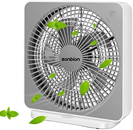 Small Box Fan, 10 inch Window Fan with 3 Speeds Strong Airflow, DC Adapter Square Table Fan for Office Bedroom Living Room Apartment