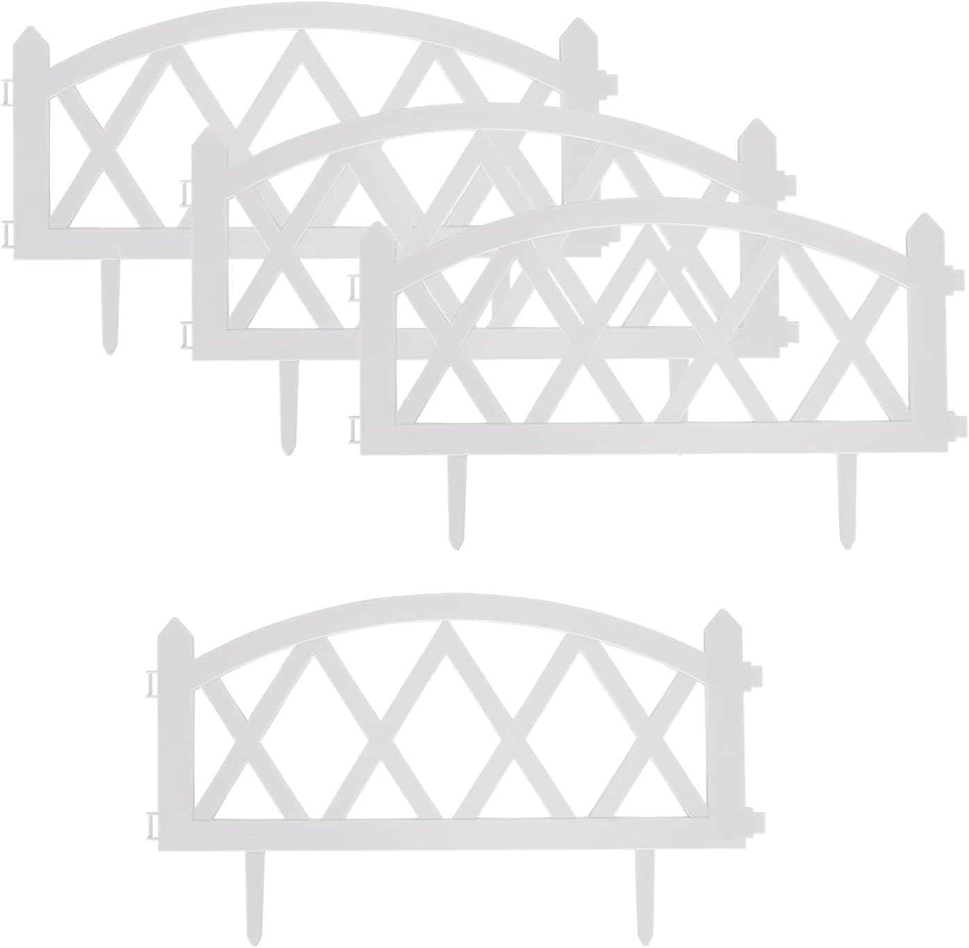 Sungmor Plastic Garden Fence Border Set - Lightweight Decorative Landscape Edging Panels, White Flower Bed Lawn Border - Easy Install for Soft Soil
