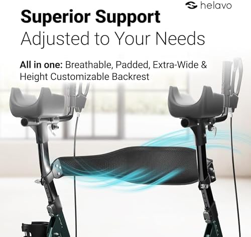 Helavo 28.3" Extra Wide Bariatric Upright Walker, 500 lbs Capacity | All Terrain Tall Standing Rollator, Padded Armrests, Height Adjustable