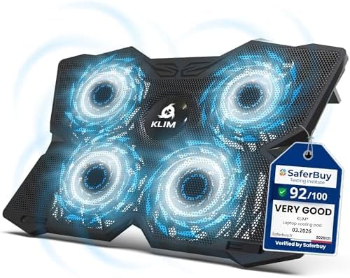 KLIM Wind Laptop Cooling Pad - More Than 500 000 Units Sold - New Version - The Most Powerful Rapid Action Cooling Fan - Laptop Stand with 4 Cooling Fans at 1200 RPM - USB Fan - PS5 PS4 - Blue