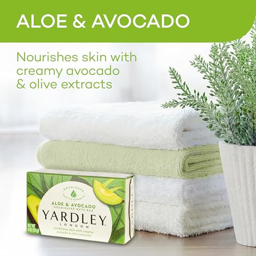Yardley London Nourishing Bath Soap Bar Aloe & Avocado, Conditions Skin with Creamy Avocado & Olive Extracts, 4.0 oz Bath Bar, 1 Soap Bar