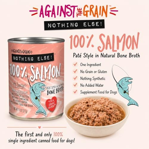 Against The Grain Nothing Else! 100% Salmon Dog Food – 12 Count, 11 oz Each – Single-Ingredient Meatball Texture in Natural Broth – Wet Dog Food – Grain & Gluten Free