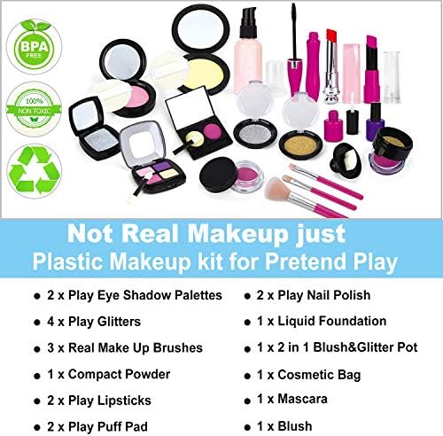 TEPSMIGO Pretend Makeup Kit for Girls, Kids Pretend Play Makeup Set - with Cosmetic Bag for Birthday Christmas