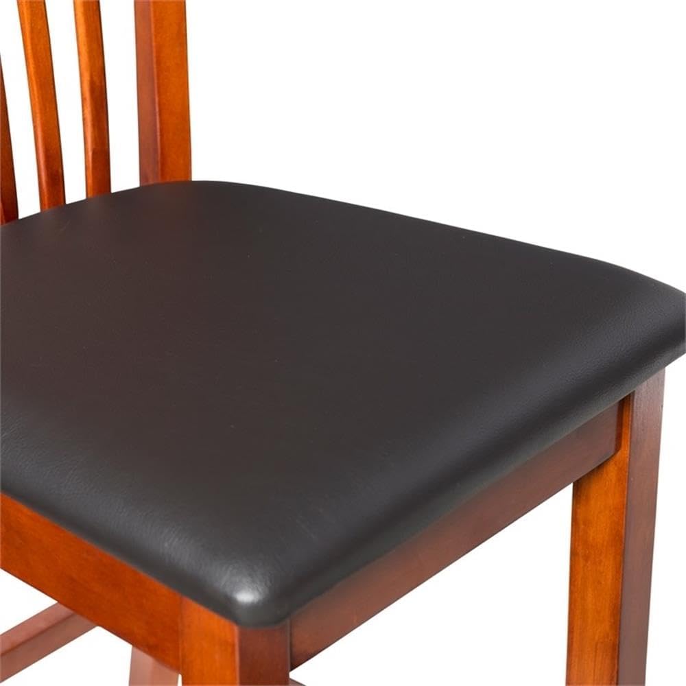 Riverbay Furniture 25" Mission Back Bar Stool, Rubberwood & Faux Leather, Dark Cherry/Black Finish, Counter Height Dining Seat with Padded Easy-Clean Upholstery, 37" H for Kitchen or Home Bar Use
