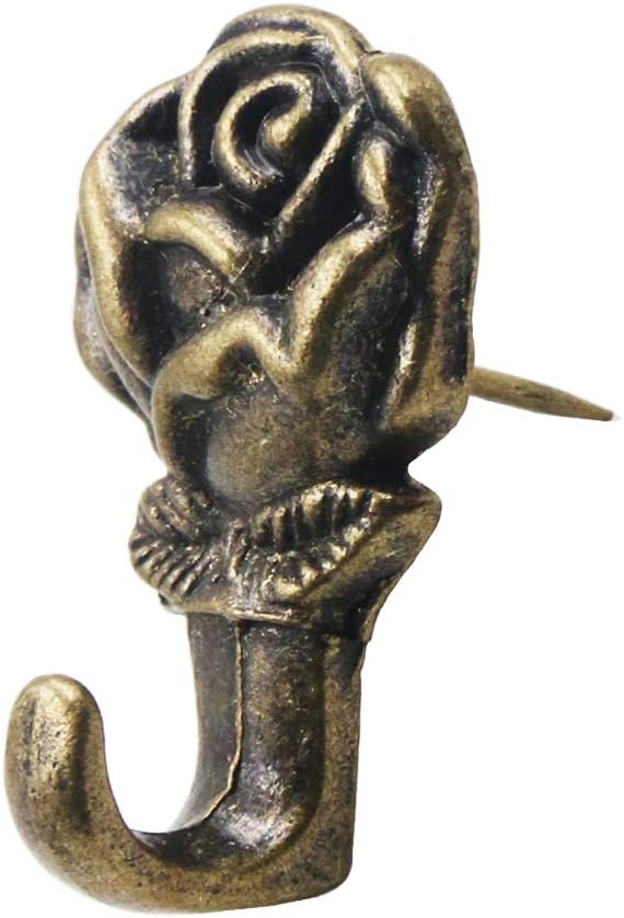 Rose Shape Push Pin Hangers Wall Hooks (12 - Pack, Antique Brass)