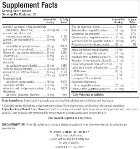 BIOTICS RESEARCH Bio Multi Plus Iron & Copper Free Multivitamins 270Tablets