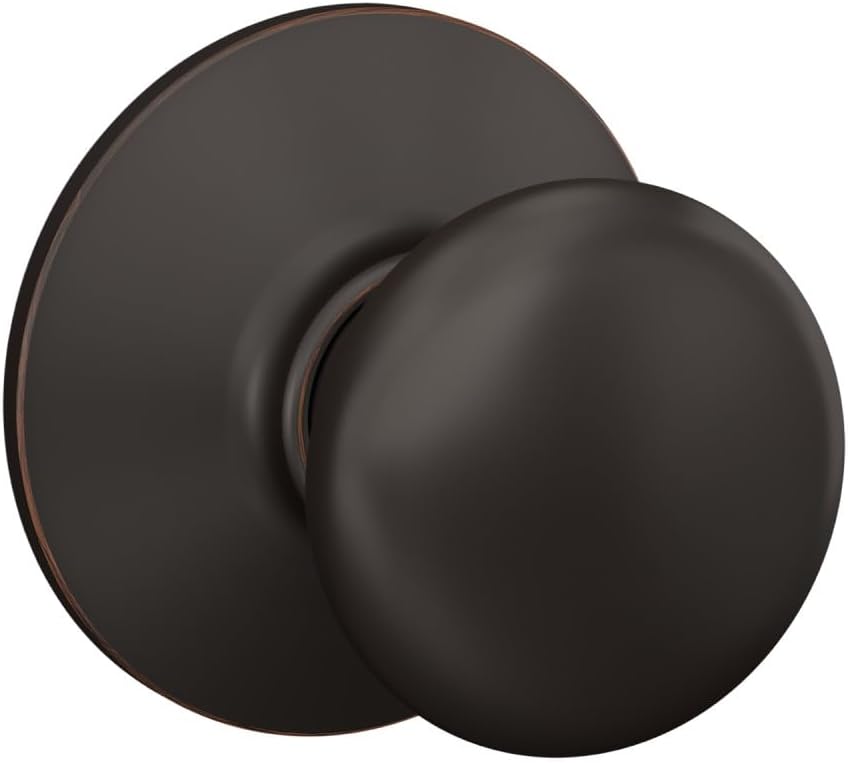 Schlage Plymouth Bed/Bath Privacy Door Knob with Lock, Satin Nickel | Interior bedroom or bathroom door knob with push button lock, Easy to install, Certified durability, Universal fit