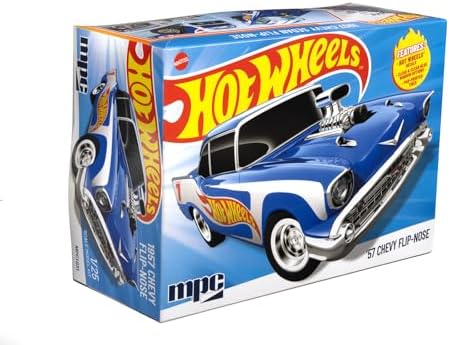 MPC Hot Wheels 1957 Chevy Flip-Nose Model Kit – 1:25 Scale Gasser, Flip Front End, V8 Engine, 87 Parts, Skill Level 2 (Paint & Glue Required)