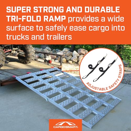 Aluminum Tri-Fold Ramp with Treads, 1 Pack — 1, 500lb Capacity/500lb per Section, 50” W x 76” L — Easily and Safely Load or Unload Push Mowers