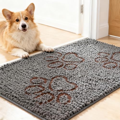 Dog Door Mat for Muddy Paws - Highly Absorbent Microfiber Pet Rug, Quick Dry Chenille Dog Runner Rug Indoor Outdoor, Non-Slip Entryway Carpet Washable Mud Mat for Dogs, Blue 60"x30"