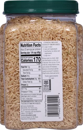 RiceSelect Organic Texmati White Rice, Long-Grain Basmati Rice