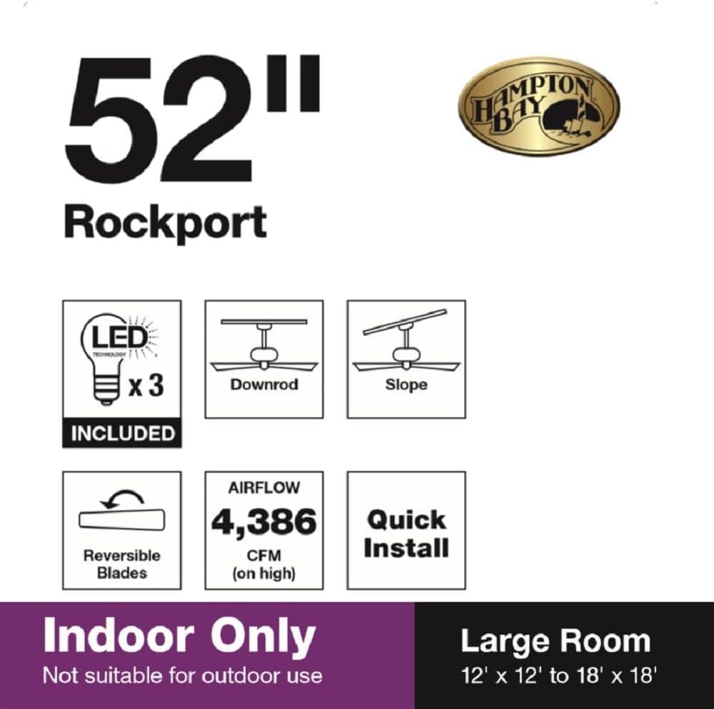 Hampton Bay Rockport 52 in. LED Brushed Nickel Ceiling Fan 51750 /1001673208