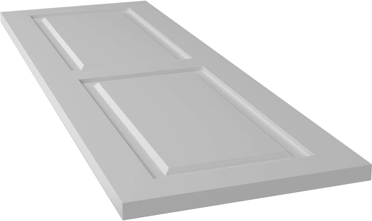 12"W x 36"H True Fit PVC Two Equal Raised Panel Shutters, Primed (Per Pair - Hardware Not Included)