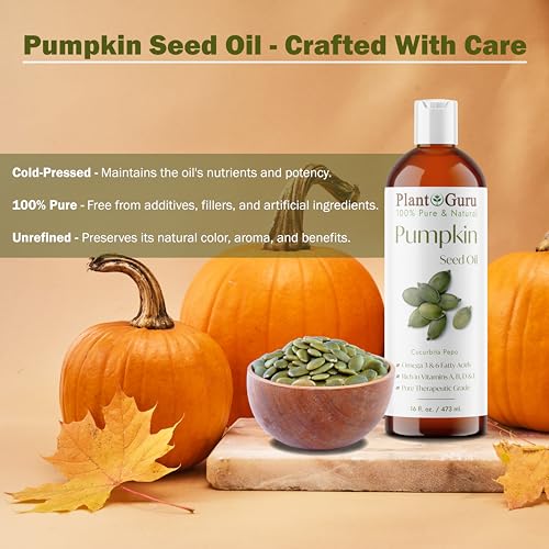 Plant Guru Pumpkin Seed Oil 16 oz. Virgin, Unrefined Cold Pressed 100% Pure Natural – Ideal for Skin, Face, Body