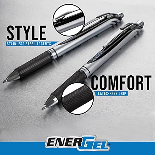 Pentel EnerGel RTX Retractable Liquid Gel Pen, (0.5mm), Fine Line, Needle Tip, Black Ink, Pack of 3 (BLN75BP3A)