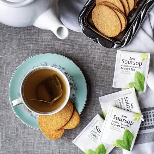 Jans Soursop Tea Bags 25 Count | 100% Natural Soursop Leaves | Caffeine Free Sour Sop Tea | Vegan Herbal Tea | Individually Wrapped Tea Bags | Cholesterol Free Sugar Free Relaxation Beverage