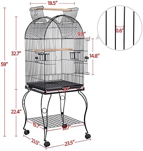 Yaheetech 59-inch Dome Open Top Large Medium Parrot Bird Cage On Stand for Sun Parakeets Conures Quaker Parrot Rolling Cockatiel Bird Cage