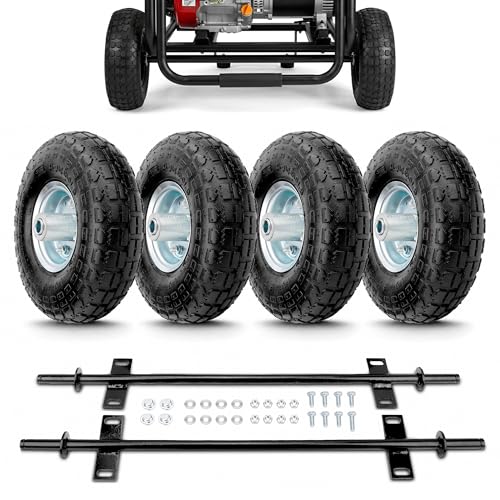 10-Inch Pneumatic Tires Generator Wheel Kit (4 PCS) Compatible with Harbor Freight Predator 6500 8750 9000 Watts, Heavy Duty All-Terrain Cart Wheels