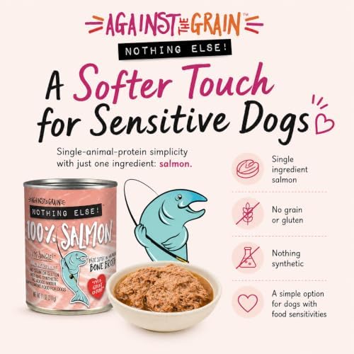 Against The Grain Nothing Else! 100% Salmon Dog Food – 12 Count, 11 oz Each – Single-Ingredient Meatball Texture in Natural Broth – Wet Dog Food – Grain & Gluten Free