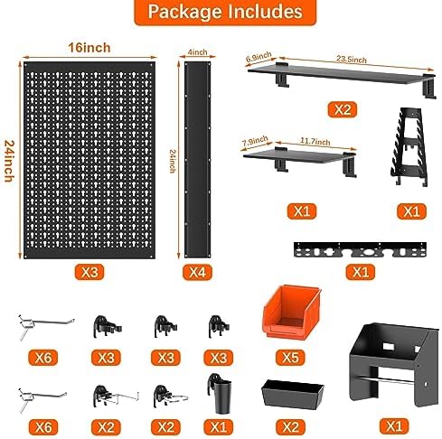 TORACK Pegboard Wall Organizer Kit 48x24 in, Garage Metal Tool Pegboard
