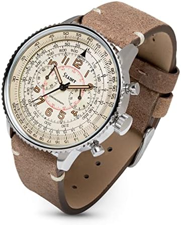Stauer Co-Pilot Men's Chronograph Watch with Stainless Steel Case and Brown Leather Band