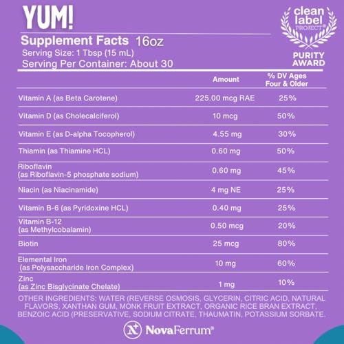 NovaFerrum MMM | Multivitamin for Kids, Infants and Toddlers | Vitamin C, D3, E | Gluten Free Certified | Sugar Free | No Artificial Colors | Ages 4 & Under | Orange Flavored | 2 Fl Oz (50 mL)