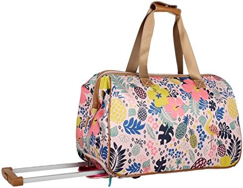Lily Bloom Pattern 22 Inch Duffel Bag with 2-Rolling Wheels, Weekender Overnight Travel Lightweight Carry-On Suitcase For Women