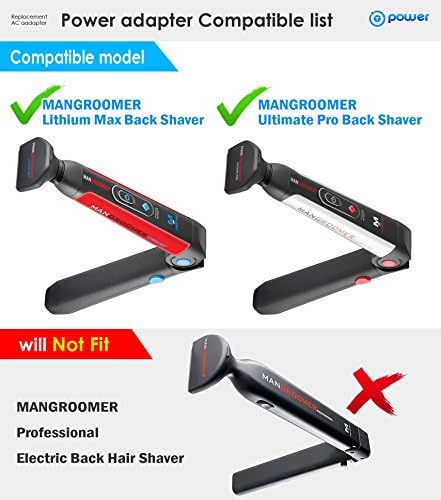 T POWER Charger for Mangroomer Lithium Max Back Shaver & Ultimate PRO Back Shaver with 2 Shock Absorber Flex Heads, Power Hinge
